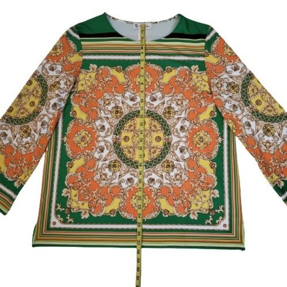 Maggie Sweet Women's Multicolor Medallion Print Long Sleeve Tunic Top Size Large - Picture 10 of 10